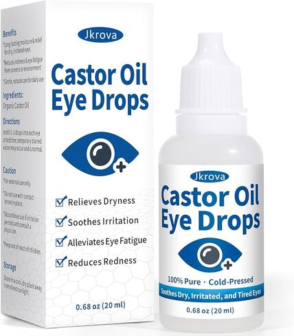 قطرات زيت الخروع للعين - ترطيب عميق وتخفيف مهدئ للعيون الجافة والمتهيجة والحكة والمتعبة | زيت الخروع العضوي المضغوط على البارد بنسبة 100% - 0.68 أونصة سائلة in Kuwait