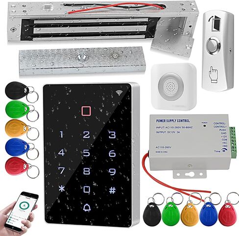 Premium Smart APP Unlocking Access Control System Kit, IP68 Fully Waterproof Electric Door Lock, APP Control/ 600lbs Magnetic Lock/DC 12V Power Adapter/Door Bell, Unlocking Logs Traceable in Kuwait