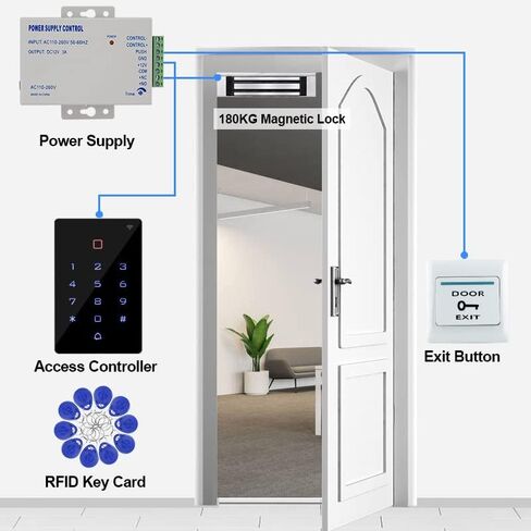 Premium Smart APP Unlocking Access Control System Kit, IP68 Fully Waterproof Electric Door Lock, APP Control/ 600lbs Magnetic Lock/DC 12V Power Adapter/Door Bell, Unlocking Logs Traceable in Kuwait