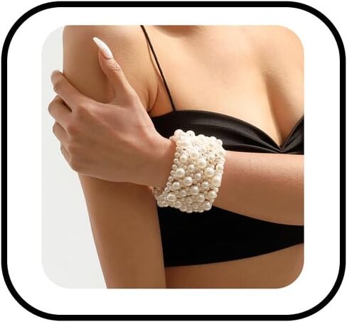 Pearl Bracelet for Women Dainty Pearl Stretch Bracelets Set Trendy Stacked Multi-layer Pearl Bracelet Vintage Geometric Pearl Beadingbracelet Wedding Birthday Party Jewelry in Kuwait