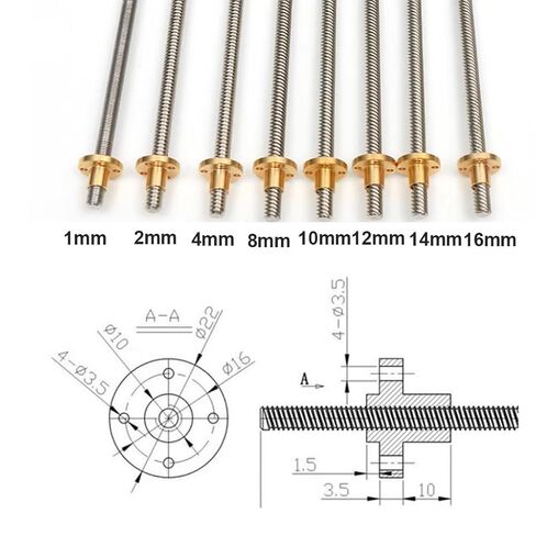 3D Printer T8 Lead Screw, Lead 10mm 12mm 14mm Pitch 2mm Length 100mm to 800mm Stainless Steel Trapezoidal Rod with Brass Nut, 1pcs(Lead 12mm,800mm) in Saudi Arabia