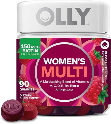 OLLY Women's Multivitamin Gummy, Vitamins A, D, C, E, Biotin, Folic Acid, Adult Chewable Vitamin, Berry Flavor, 45 Day Supply - 90 Count in Kuwait