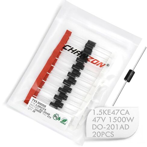 (Pack of 20 Pieces) Chanzon TVS Diodes 1.5KE47CA 1500W 47V DO-201AD (DO-27) Bidirectional Channel 1500 Watt 47 Volt in Saudi Arabia
