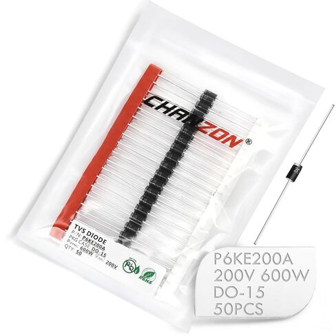 (عبوة من 50 قطعة) Chanzon TVS Diodes P6KE200A P6KE200 600W 200V DO-15 (DO-204AC) قناة محورية أحادية الاتجاه 600 وات 200 فولت in Saudi Arabia