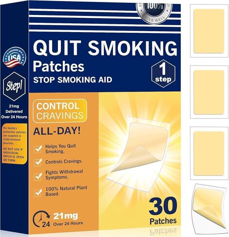 بقع النيكوتين 21 ملغ - الخطوة 1 - أدوات التدخين التي تعمل - سهلة الإقلاع عن التدخين - يوفر كل تصحيح نظامًا عبر الجلد على مدار 24 ساعة - 30 COUNT in Kuwait
