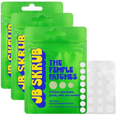 JB SKRUB The Pimple Patches for Face, Ultra Discreet Clear Hydrocolloid Patches with Salicylic Acid & Niacinamide, Skin Care for Kids & Teens - 1 Pack of 25 Small, Medium & Large Spots in Saudi Arabia