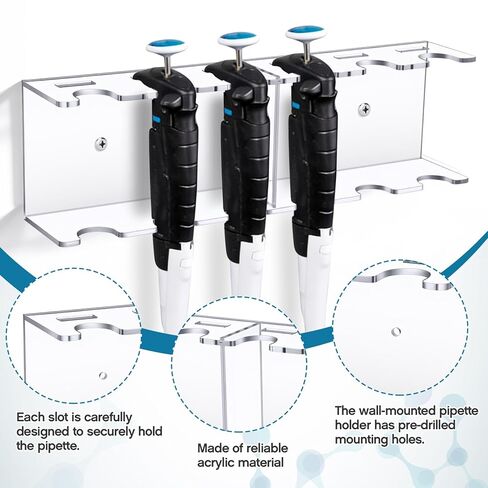 Wall Mounted Pipettor Hanger 6 Position Acrylic Laboratory Pipette Stand Holder Micropipette Rack for Hanging 6 Laboratory Pipettes, Pipettes Not Included, Transparent in Saudi Arabia