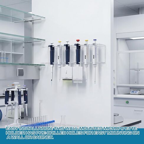 Wall Mounted Pipettor Hanger 6 Position Acrylic Laboratory Pipette Stand Holder Micropipette Rack for Hanging 6 Laboratory Pipettes, Pipettes Not Included, Transparent in Saudi Arabia