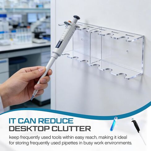 Wall Mounted Pipettor Hanger 6 Position Acrylic Laboratory Pipette Stand Holder Micropipette Rack for Hanging 6 Laboratory Pipettes, Pipettes Not Included, Transparent in Saudi Arabia