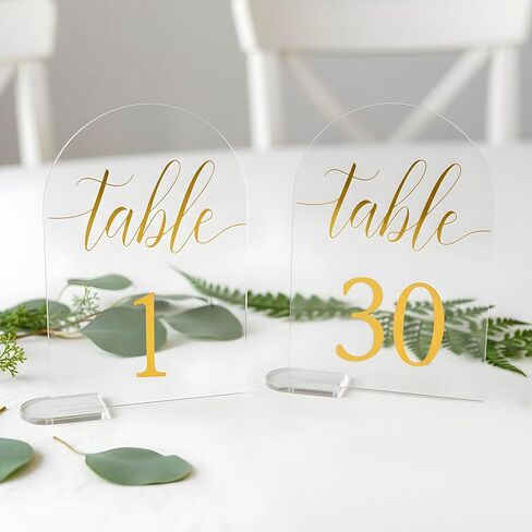 30 Sets Gold Wedding Table Numbers, 4x6 Inch Clear Number Display Stand with Holder, Acrylic Centerpiece Number Signs for Wedding Reception Centerpiece Decoration Event Party, Numbers 1-30 in Saudi Arabia