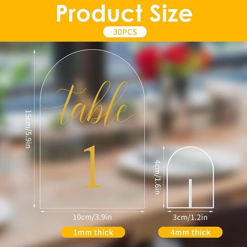 30 Sets Gold Wedding Table Numbers, 4x6 Inch Clear Number Display Stand with Holder, Acrylic Centerpiece Number Signs for Wedding Reception Centerpiece Decoration Event Party, Numbers 1-30 in Saudi Arabia