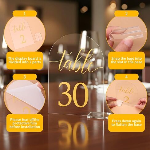 30 Sets Gold Wedding Table Numbers, 4x6 Inch Clear Number Display Stand with Holder, Acrylic Centerpiece Number Signs for Wedding Reception Centerpiece Decoration Event Party, Numbers 1-30 in Saudi Arabia