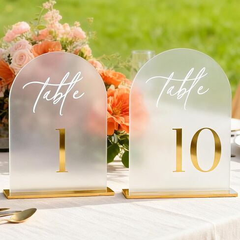 Frosted Wedding Table Numbers 1-10 with Stands, Elegant Gold 3D Arch Signs with Holder - 5.5" X 7" Arch Acrylic Table Numbers for Wedding Reception, Party, Anniversary, Events And Centerpiece in Saudi Arabia