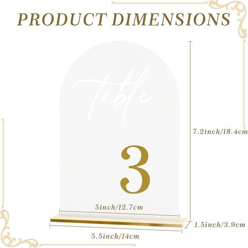 Frosted Wedding Table Numbers 1-10 with Stands, Elegant Gold 3D Arch Signs with Holder - 5.5" X 7" Arch Acrylic Table Numbers for Wedding Reception, Party, Anniversary, Events And Centerpiece in Saudi Arabia