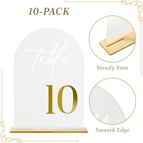 Frosted Wedding Table Numbers 1-10 with Stands, Elegant Gold 3D Arch Signs with Holder - 5.5" X 7" Arch Acrylic Table Numbers for Wedding Reception, Party, Anniversary, Events And Centerpiece in Saudi Arabia