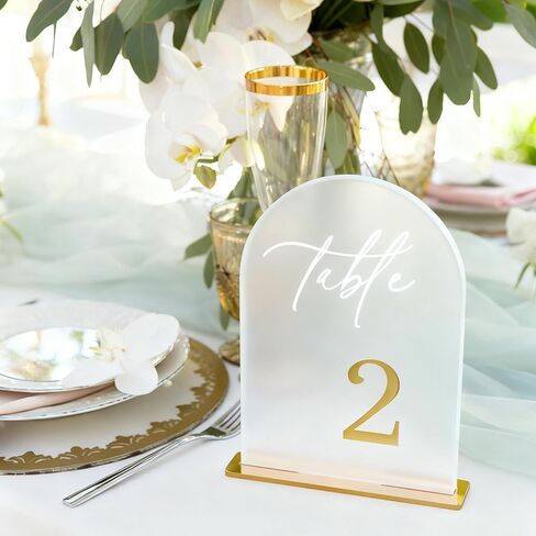 Frosted Wedding Table Numbers 1-10 with Stands, Elegant Gold 3D Arch Signs with Holder - 5.5" X 7" Arch Acrylic Table Numbers for Wedding Reception, Party, Anniversary, Events And Centerpiece in Saudi Arabia