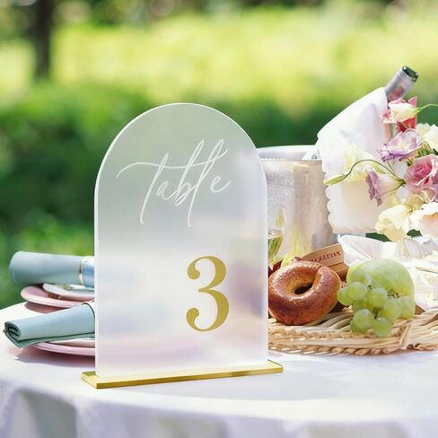 Frosted Wedding Table Numbers 1-10 with Stands, Elegant Gold 3D Arch Signs with Holder - 5.5" X 7" Arch Acrylic Table Numbers for Wedding Reception, Party, Anniversary, Events And Centerpiece in Saudi Arabia