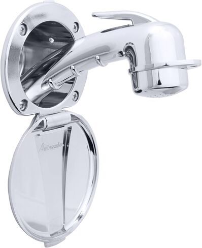 Ambassador Marine Recessed Shower- Chrome Cup & Lid, Small Chrome Sprayer, 6' Stainless Steel Hose - 136-0008-CP-W in Saudi Arabia