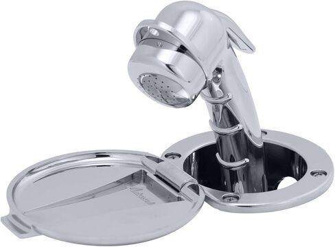 Ambassador Marine Recessed Shower- Chrome Cup & Lid, Small Chrome Sprayer, 6' Stainless Steel Hose - 136-0008-CP-W in Saudi Arabia