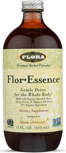 Flora Flor Essence Liquid Tea Blend 32oz LARGE - Gentle Detox Cleanse with Burdock Root, Slippery Elm, Kelp, Thistle - Premium Organic Ingredients in Kuwait