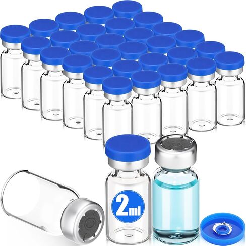 50 Pcs 2ml Sealed Sterile Empty Vials with Self Healing Injection Port Clear Glass Empty Vials with Sealing Plastic-aluminum Flip Cap Sterile Injection Vial for Flat Bottom Lab (Blue Lid) in Saudi Arabia