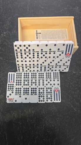 Double Six Dominoes Set with Wooden Storage Box, White and Green Tiles, Classic Table Game in Saudi Arabia