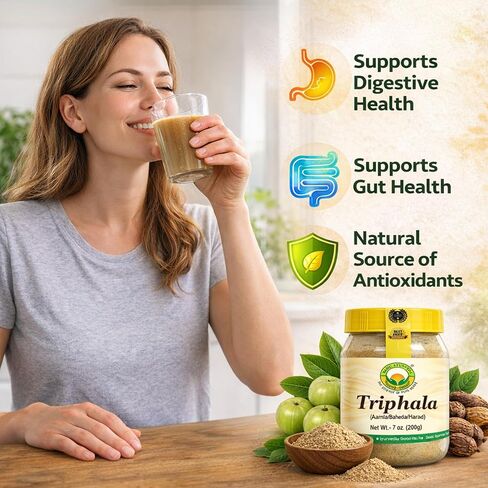 مسحوق الأيورفيدا التريفالا الأساسي | 7.05 أونصة (200 جرام) | مزيج أعشاب الأيورفيدا من أملا وهاريتاكي وبيبهيتاكي | يدعم عملية الهضم وصحة الأمعاء | خالي من الغلوتين، وغير معدل وراثيًا، ونباتي in Kuwait