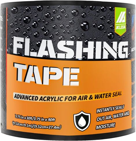 شريط وامض للنوافذ والأبواب، لفة 3.75 بوصة × 30 قدم، لاصق أكريليك، شريط وامض أسود ذاتي اللصق، مقاوم للماء، مقاوم للأشعة فوق البنفسجية، رائع لإغلاق الأبواب والنوافذ والبناء والإصلاحات in Kuwait