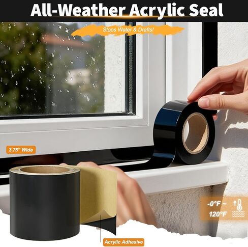 شريط وامض للنوافذ والأبواب، لفة 3.75 بوصة × 30 قدم، لاصق أكريليك، شريط وامض أسود ذاتي اللصق، مقاوم للماء، مقاوم للأشعة فوق البنفسجية، رائع لإغلاق الأبواب والنوافذ والبناء والإصلاحات in Kuwait