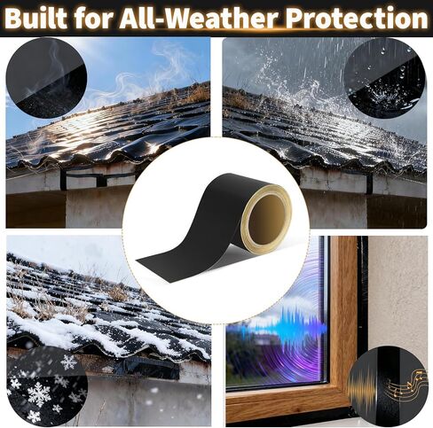 شريط وامض للنوافذ والأبواب، لفة 3.75 بوصة × 30 قدم، لاصق أكريليك، شريط وامض أسود ذاتي اللصق، مقاوم للماء، مقاوم للأشعة فوق البنفسجية، رائع لإغلاق الأبواب والنوافذ والبناء والإصلاحات in Kuwait