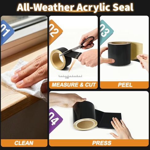 شريط وامض للنوافذ والأبواب، لفة 3.75 بوصة × 30 قدم، لاصق أكريليك، شريط وامض أسود ذاتي اللصق، مقاوم للماء، مقاوم للأشعة فوق البنفسجية، رائع لإغلاق الأبواب والنوافذ والبناء والإصلاحات in Kuwait