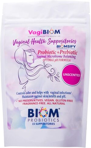 Biom Vaginal Probiotic Suppository: Natural Vaginal pH and Odor Control Regimen; Balance and Nourishes Vaginal Lactobacillus Flora ; No Parabens, Fragrance-Free (15) in Kuwait