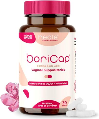 BoriCap Heale 600mg Boric Acid Suppositories | for Vaginal Odor | 30 Count | Made in The USA in Kuwait