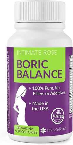 Intimate Rose Boric Acid Vaginal Suppositories, 30 Count for Feminine Deodorizing & Freshness - Vegan Capsules in Kuwait