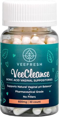 VeeFresh - VeeCleanse Boric Acid Vaginal Suppositories - Vaginal pH Balance Suppositories - Vaginal Odor Control - Feel Fresh, Feminine and Confident in Kuwait