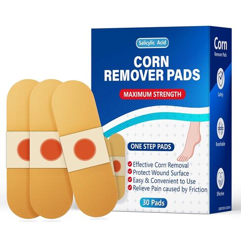 وسادات إزالة الذرة ذات القوة القصوى من QIYANA لأصابع القدم - 40% رقع طبية من حمض الساليسيليك للأقدام، قابلة للتنفس طوال اليوم، معالجة سريعة المفعول للبشرة الصلبة (30 قطعة) in Kuwait