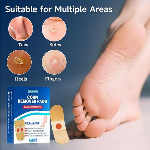 وسادات إزالة الذرة ذات القوة القصوى من QIYANA لأصابع القدم - 40% رقع طبية من حمض الساليسيليك للأقدام، قابلة للتنفس طوال اليوم، معالجة سريعة المفعول للبشرة الصلبة (30 قطعة) in Kuwait