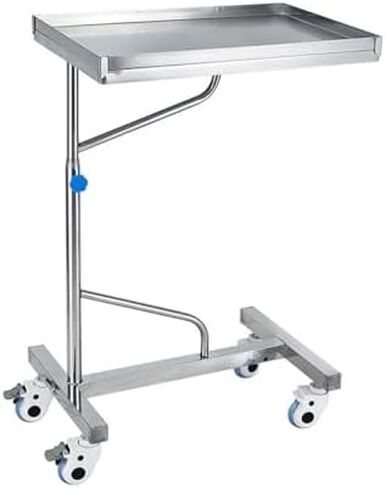 Adjustable Height Stainless Steel Tray Stand on Wheels - 45x35cm Lab Cart for Mcal Procedures - Portable Medical Instrument Holder - Easy Mobility and Convenience in Saudi Arabia