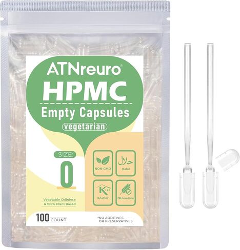 Size 0 Empty Vegan Capsules with 2 Micro Spoons - 100 Count Empty Vegetarian Capsules - Empty Pill Capsules for Powders Supplements in Kuwait