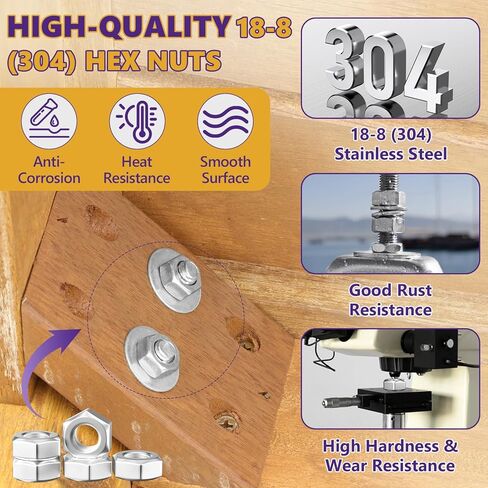 15 قطعة 3/8"-24 صواميل سداسية، 304 من الفولاذ المقاوم للصدأ (18-8) صواميل سداسية ذات خيط رفيع من UNF، أدوات تثبيت دقيقة مقاومة للاهتزاز للسيارات عالية الأداء والآلات والمشروعات عالية الشد in Kuwait