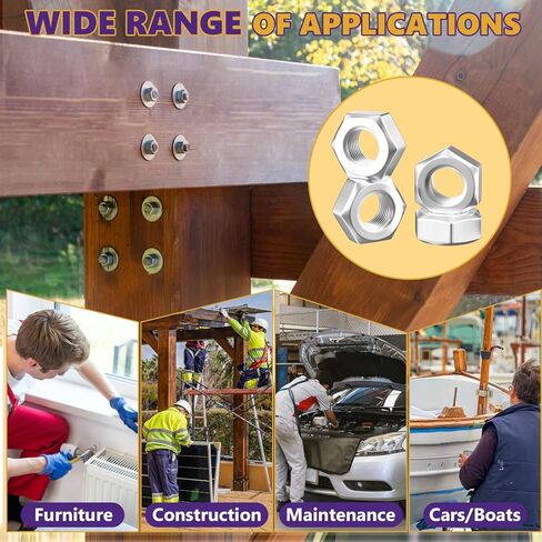 15 قطعة 3/8"-24 صواميل سداسية، 304 من الفولاذ المقاوم للصدأ (18-8) صواميل سداسية ذات خيط رفيع من UNF، أدوات تثبيت دقيقة مقاومة للاهتزاز للسيارات عالية الأداء والآلات والمشروعات عالية الشد in Kuwait