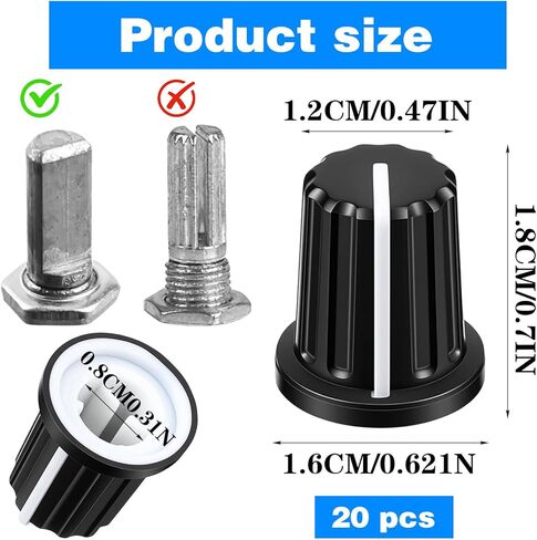 20 Pcs 6mm D Type Potentiometer Control Knobs, Plastic Knob Replacement Set Black Volume Audio Mixer Bass Tone Rotary Knobs for Electric Guitar Speaker Board, DJ Controller Console Knob,16 x 17mm in Saudi Arabia