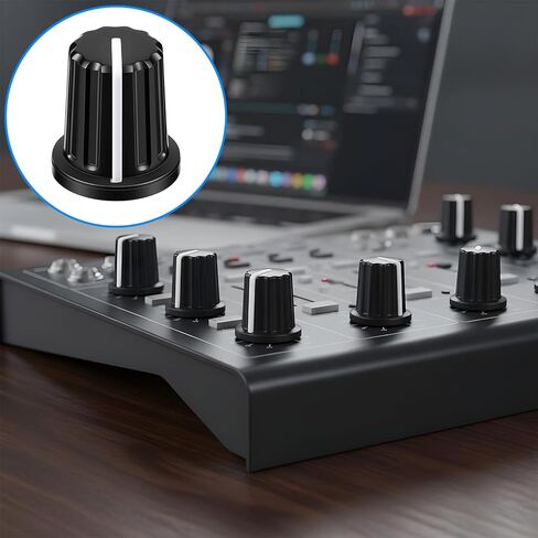 20 Pcs 6mm D Type Potentiometer Control Knobs, Plastic Knob Replacement Set Black Volume Audio Mixer Bass Tone Rotary Knobs for Electric Guitar Speaker Board, DJ Controller Console Knob,16 x 17mm in Saudi Arabia