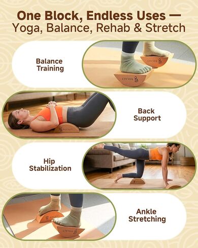 Rocalt Cork Yoga Blocks, Half Moon Yoga Block & Calf Stretching, Cork Foot Stretcher for Plantar Fasciitis Relief, Ankle Stretcher Pilates Block, Improve Balance, Stability & Foot Mobility in Kuwait