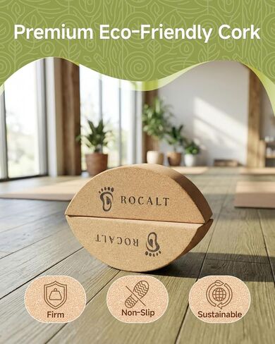 Rocalt Cork Yoga Blocks, Half Moon Yoga Block & Calf Stretching, Cork Foot Stretcher for Plantar Fasciitis Relief, Ankle Stretcher Pilates Block, Improve Balance, Stability & Foot Mobility in Kuwait