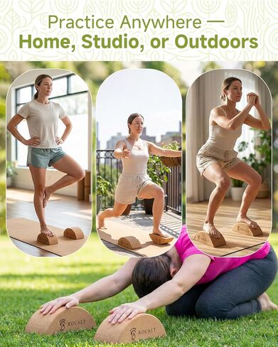 Rocalt Cork Yoga Blocks, Half Moon Yoga Block & Calf Stretching, Cork Foot Stretcher for Plantar Fasciitis Relief, Ankle Stretcher Pilates Block, Improve Balance, Stability & Foot Mobility in Kuwait