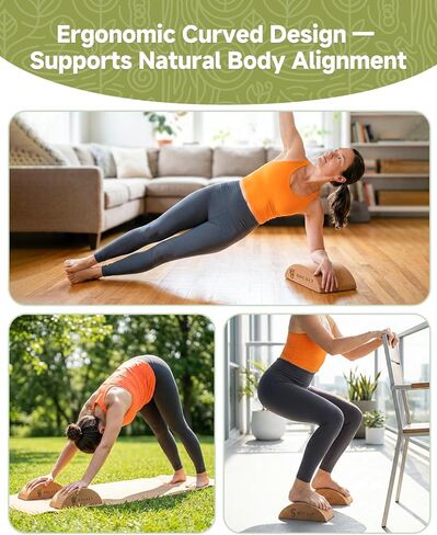 Rocalt Cork Yoga Blocks, Half Moon Yoga Block & Calf Stretching, Cork Foot Stretcher for Plantar Fasciitis Relief, Ankle Stretcher Pilates Block, Improve Balance, Stability & Foot Mobility in Kuwait