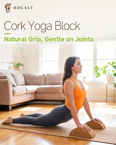 Rocalt Cork Yoga Blocks, Half Moon Yoga Block & Calf Stretching, Cork Foot Stretcher for Plantar Fasciitis Relief, Ankle Stretcher Pilates Block, Improve Balance, Stability & Foot Mobility in Kuwait