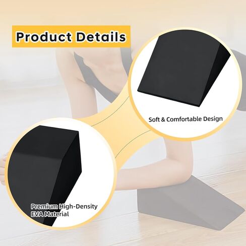 كتلة إسفين القرفصاء كتل اليوغا إسفين 2 حزمة، أسافين رغوة اليوغا ممارسة القدم أسافين كتلة للتمرين كعب مرتفع العجل نقالة الجمباز (أسود) in Kuwait