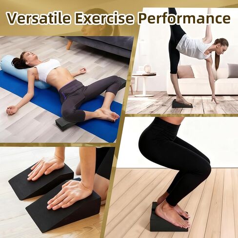 كتلة إسفين القرفصاء كتل اليوغا إسفين 2 حزمة، أسافين رغوة اليوغا ممارسة القدم أسافين كتلة للتمرين كعب مرتفع العجل نقالة الجمباز (أسود) in Kuwait